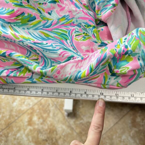 Lilly Pulitzer Buttercup Scallop Hem Shorts Sz 14 Pink Green Stretch Tropical - Picture 10 of 11